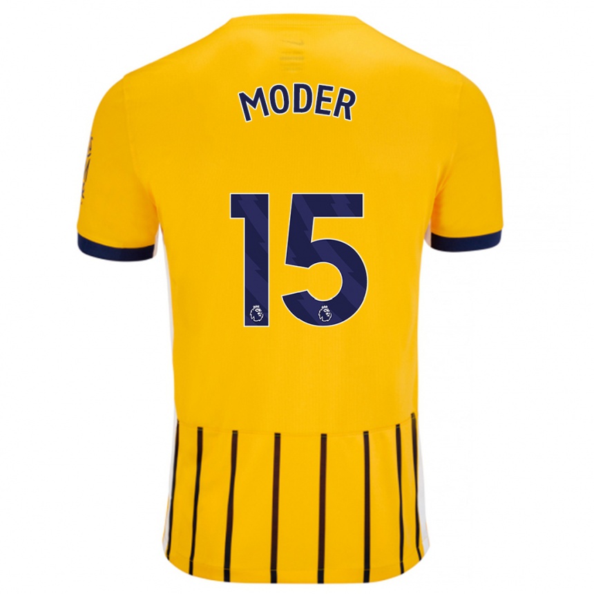 Kids Football Jakub Moder #15 Gold Blue Pinstripes Away Jersey 2024/25 T-Shirt Uk