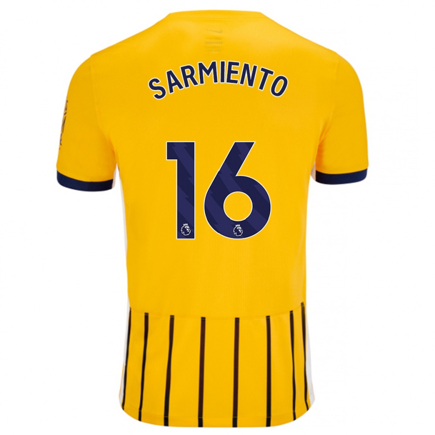 Kids Football Jeremy Sarmiento #16 Gold Blue Pinstripes Away Jersey 2024/25 T-Shirt Uk