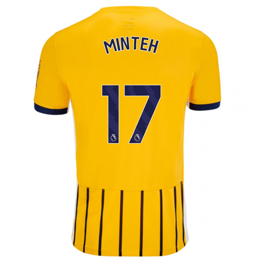 Kids Football Yankuba Minteh #17 Gold Blue Pinstripes Away Jersey 2024/25 T-Shirt Uk