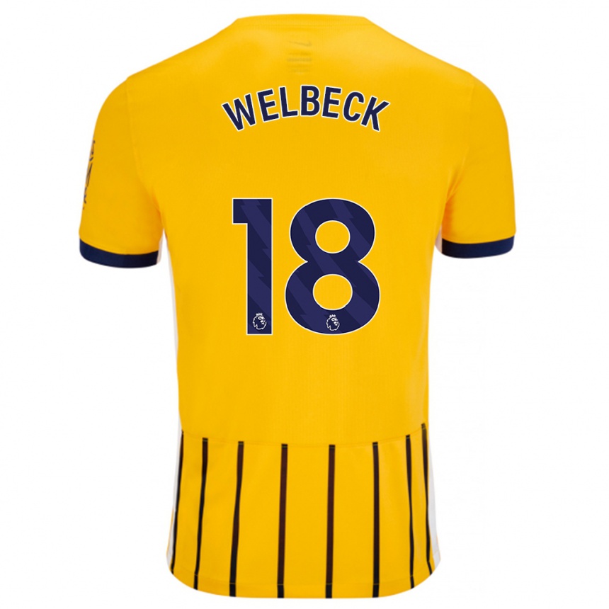 Kids Football Danny Welbeck #18 Gold Blue Pinstripes Away Jersey 2024/25 T-Shirt Uk