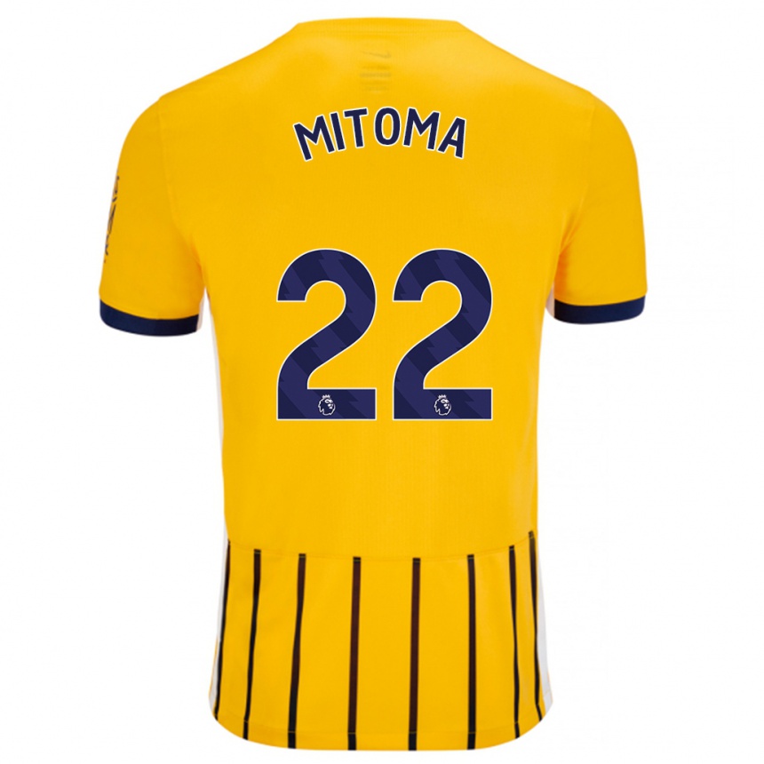 Kids Football Kaoru Mitoma #22 Gold Blue Pinstripes Away Jersey 2024/25 T-Shirt Uk