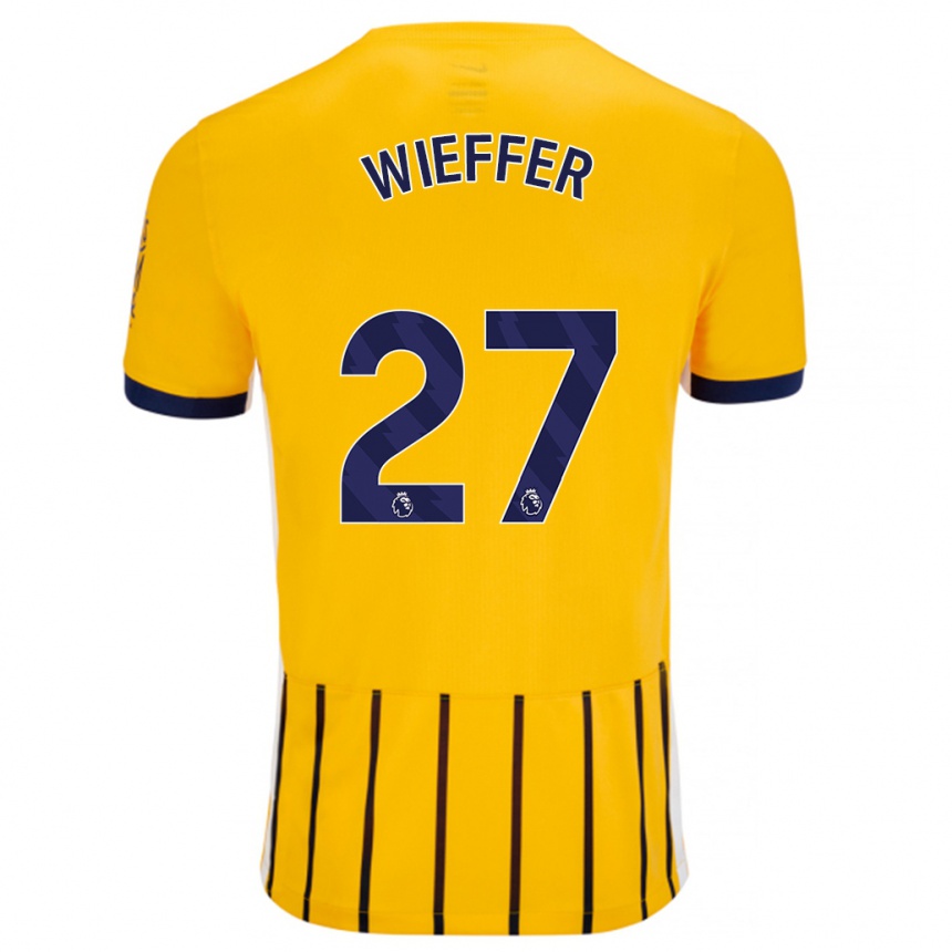 Kids Football Mats Wieffer #27 Gold Blue Pinstripes Away Jersey 2024/25 T-Shirt Uk