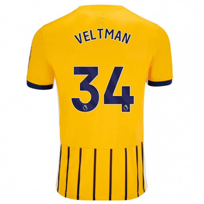 Kids Football Joël Veltman #34 Gold Blue Pinstripes Away Jersey 2024/25 T-Shirt Uk