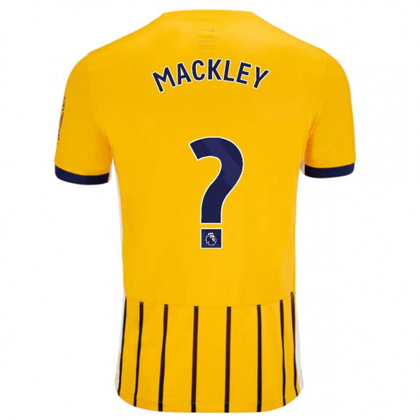 Kids Football Callum Mackley #0 Gold Blue Pinstripes Away Jersey 2024/25 T-Shirt Uk