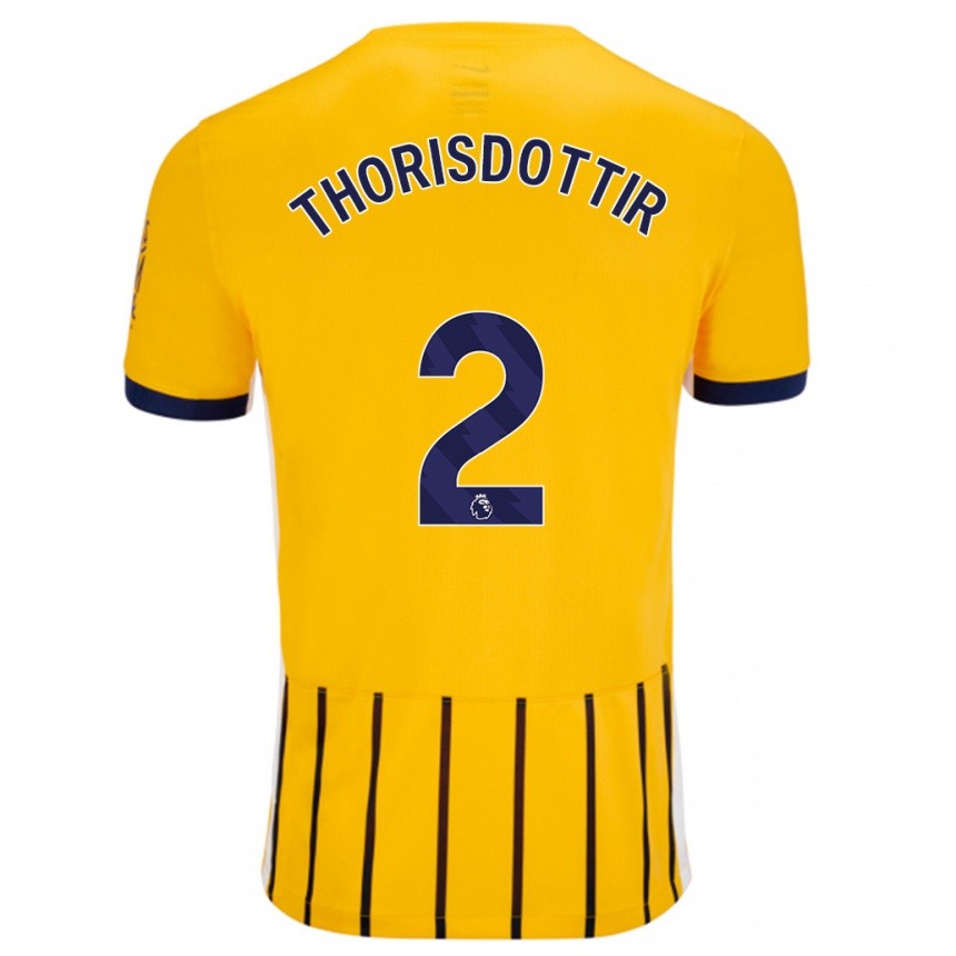 Kids Football Maria Thorisdottir #2 Gold Blue Pinstripes Away Jersey 2024/25 T-Shirt Uk