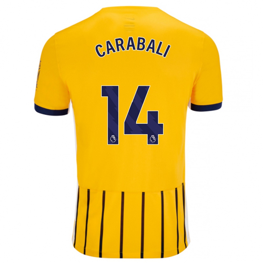 Kids Football Jorelyn Andrea Carabalí Martínez #14 Gold Blue Pinstripes Away Jersey 2024/25 T-Shirt Uk