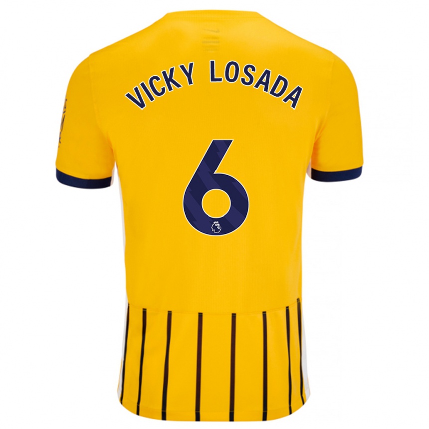 Kids Football María Victoria Losada Gómez #6 Gold Blue Pinstripes Away Jersey 2024/25 T-Shirt Uk