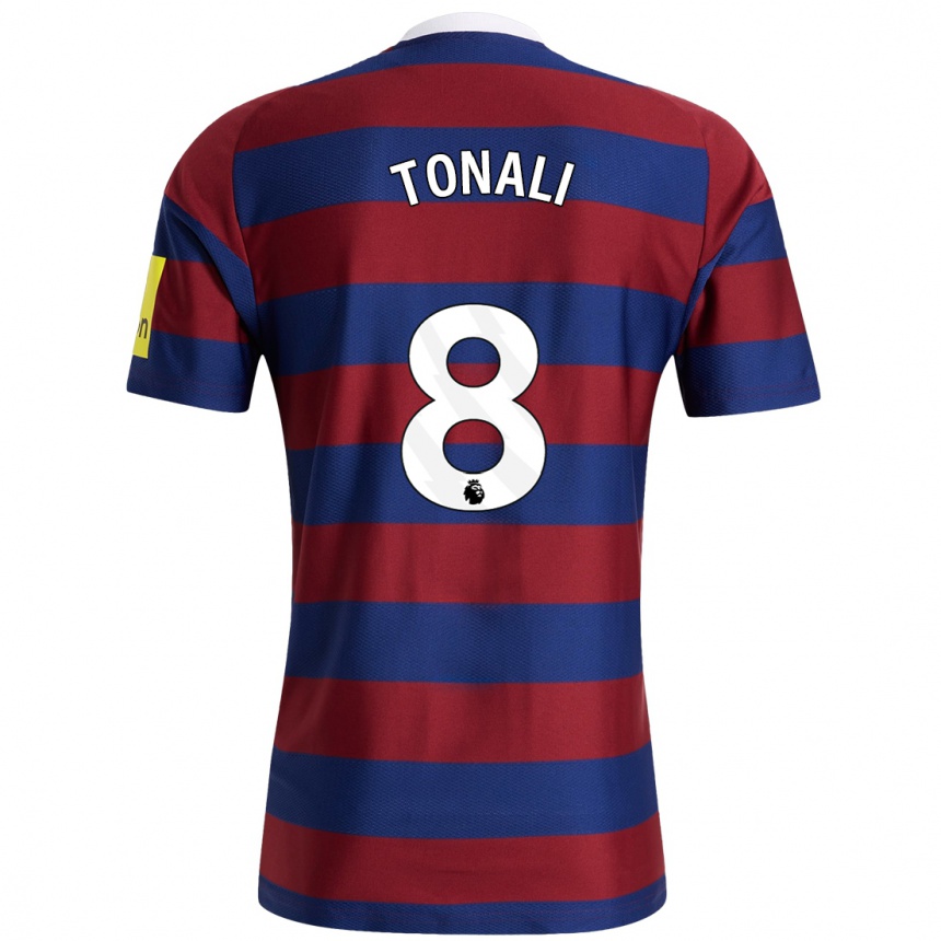 Kids Football Sandro Tonali #8 Burgundy Navy Blue Away Jersey 2024/25 T-Shirt Uk