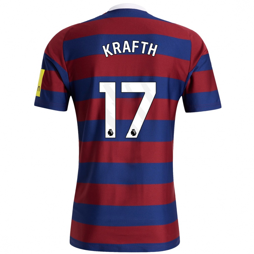 Kids Football Emil Krafth #17 Burgundy Navy Blue Away Jersey 2024/25 T-Shirt Uk