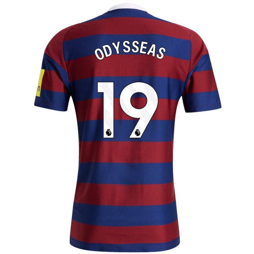 Kids Football Odysseas Vlachodimos #19 Burgundy Navy Blue Away Jersey 2024/25 T-Shirt Uk