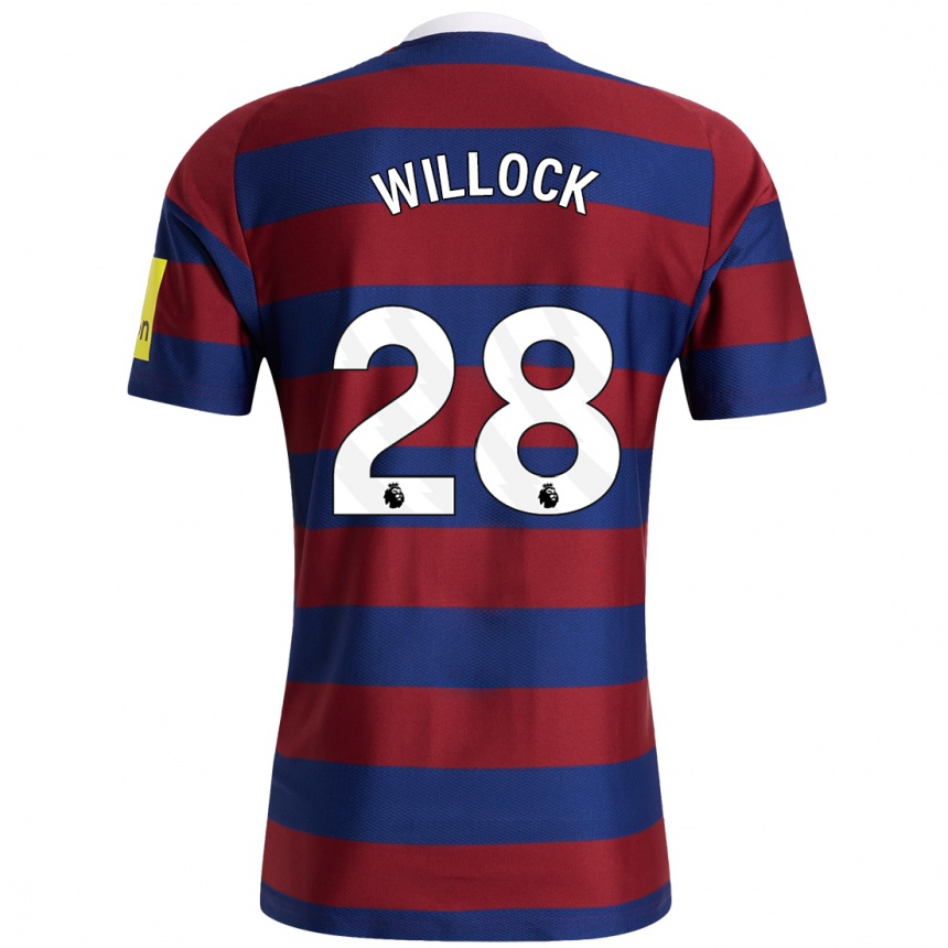 Kids Football Joe Willock #28 Burgundy Navy Blue Away Jersey 2024/25 T-Shirt Uk