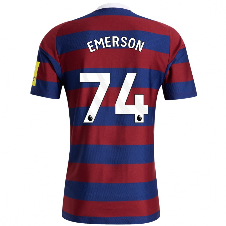 Kids Football Johnny Emerson #74 Burgundy Navy Blue Away Jersey 2024/25 T-Shirt Uk