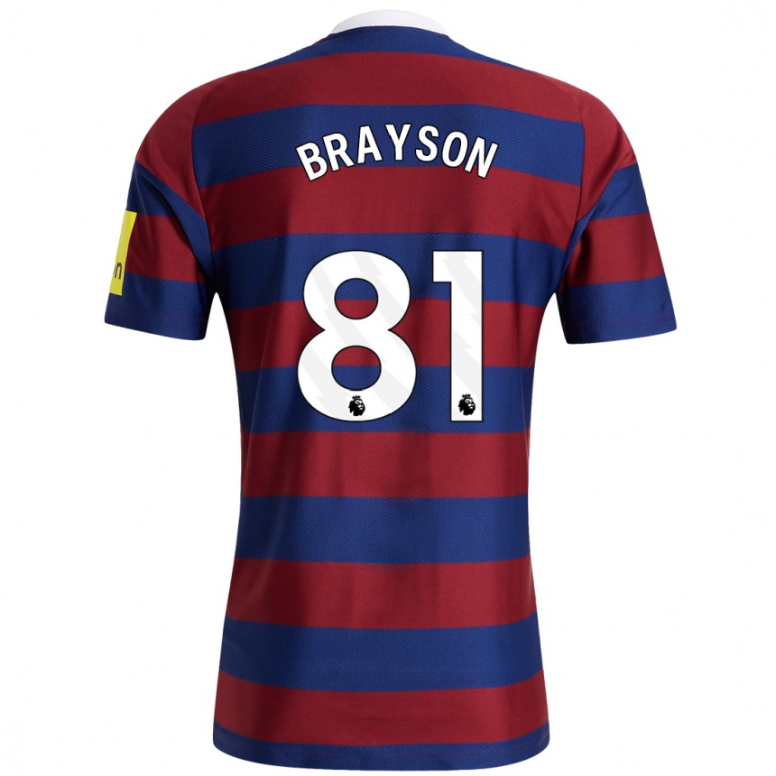 Kids Football Joe Brayson #81 Burgundy Navy Blue Away Jersey 2024/25 T-Shirt Uk