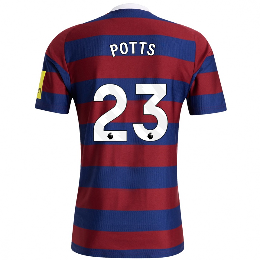 Kids Football Charlotte Potts #23 Burgundy Navy Blue Away Jersey 2024/25 T-Shirt Uk