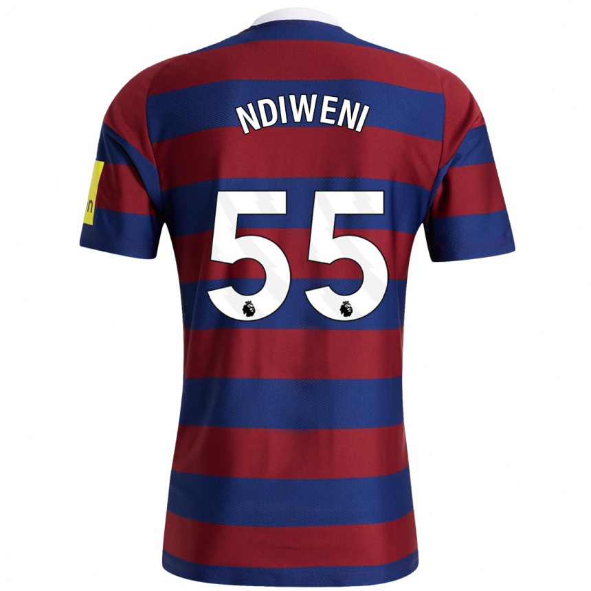 Kids Football Michael Ndiweni #55 Burgundy Navy Blue Away Jersey 2024/25 T-Shirt Uk