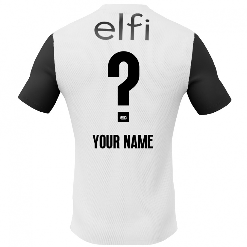 Kids Football Your Name #0 White Black Away Jersey 2024/25 T-Shirt Uk