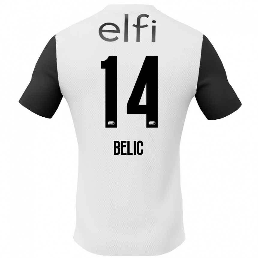 Kids Football Kristijan Belic #14 White Black Away Jersey 2024/25 T-Shirt Uk