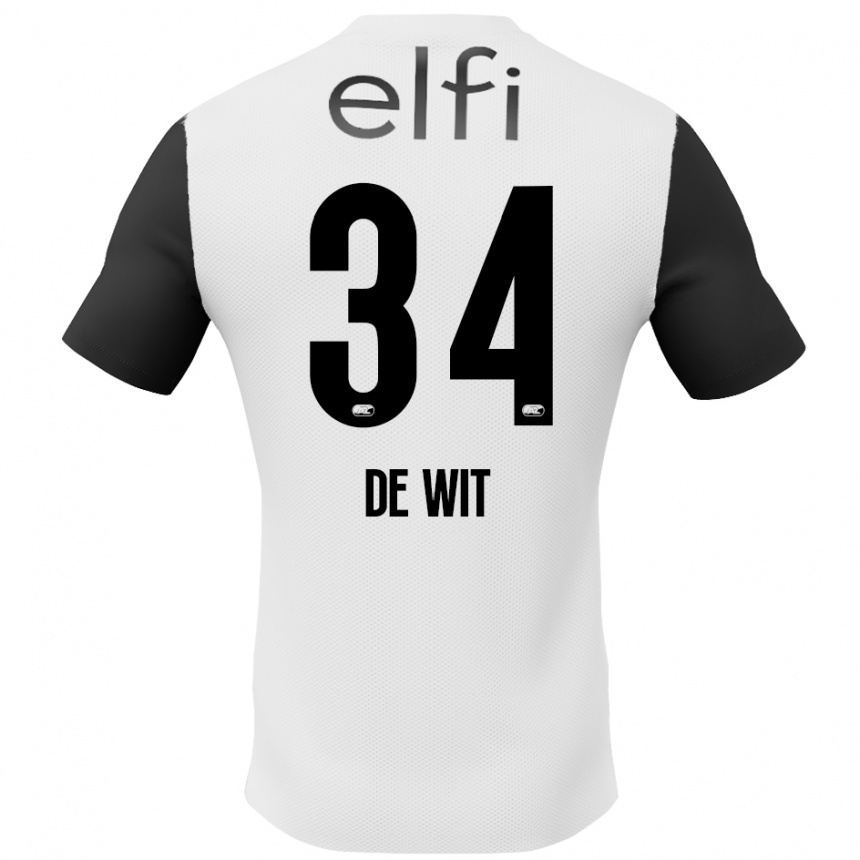 Kids Football Mees De Wit #34 White Black Away Jersey 2024/25 T-Shirt Uk