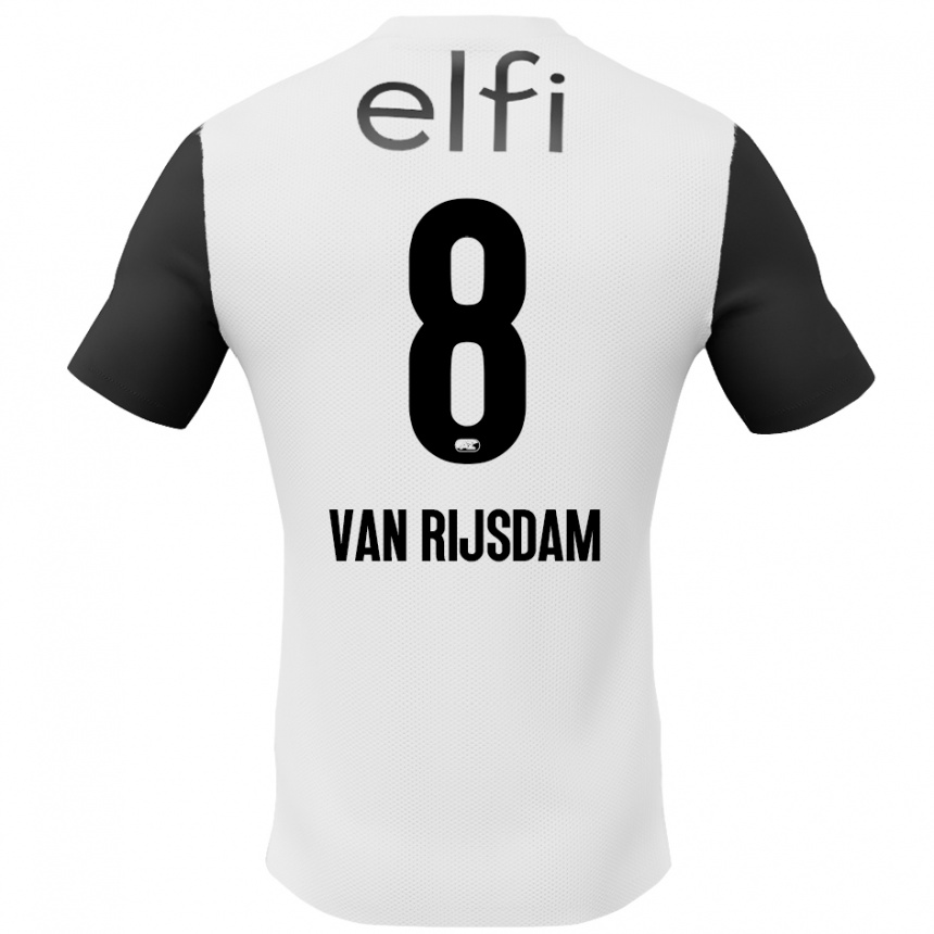 Kids Football Julian Van Rijsdam #8 White Black Away Jersey 2024/25 T-Shirt Uk