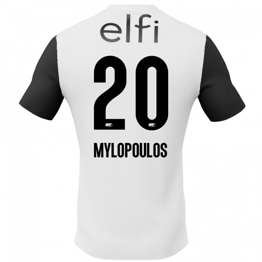 Kids Football Marios Mylopoulos #20 White Black Away Jersey 2024/25 T-Shirt Uk