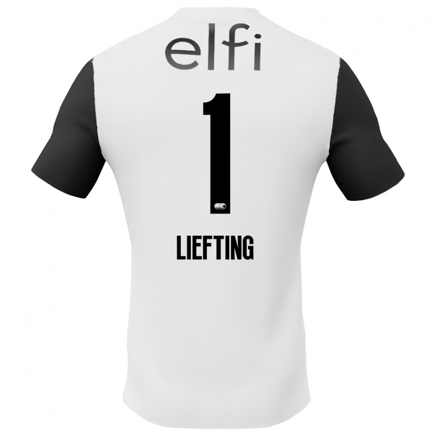 Kids Football Femke Liefting #1 White Black Away Jersey 2024/25 T-Shirt Uk