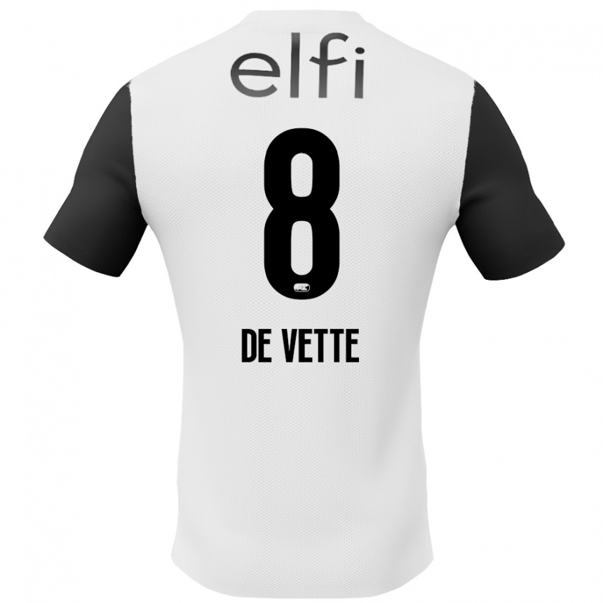 Kids Football Manique De Vette #8 White Black Away Jersey 2024/25 T-Shirt Uk