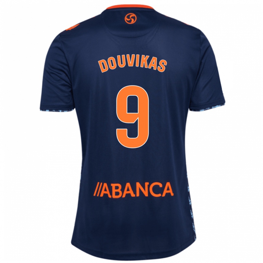 Kids Football Anastasios Douvikas #9 Navy Blue Away Jersey 2024/25 T-Shirt Uk