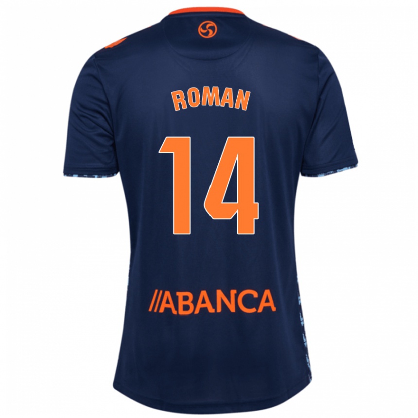 Kids Football Miguel Román #14 Navy Blue Away Jersey 2024/25 T-Shirt Uk