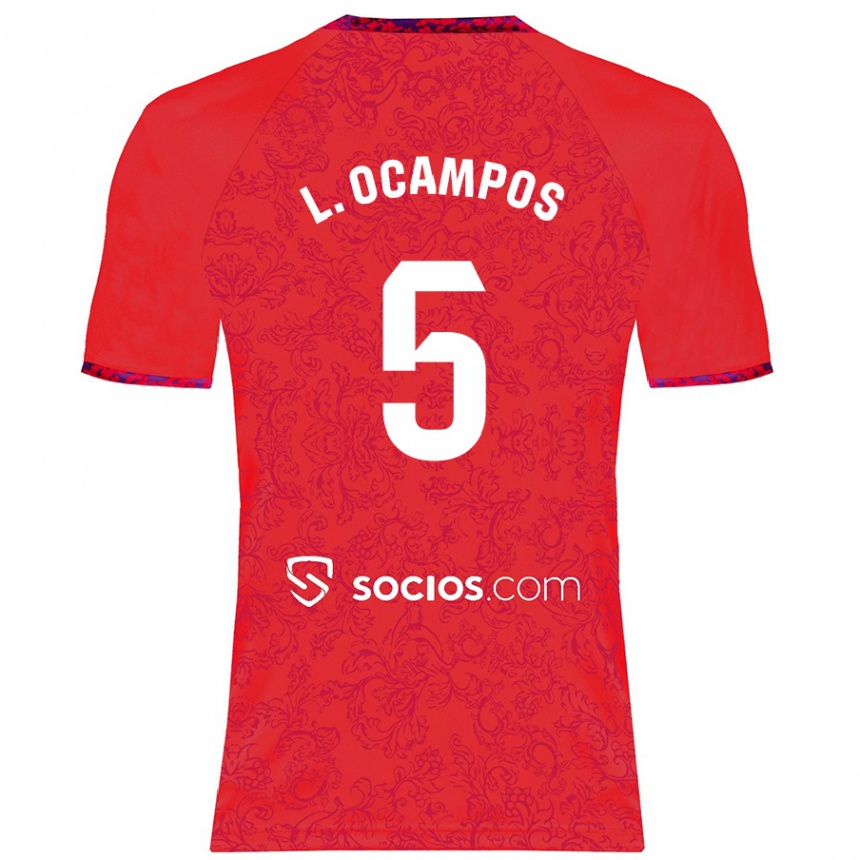 Kids Football Lucas Ocampos #5 Red Away Jersey 2024/25 T-Shirt Uk