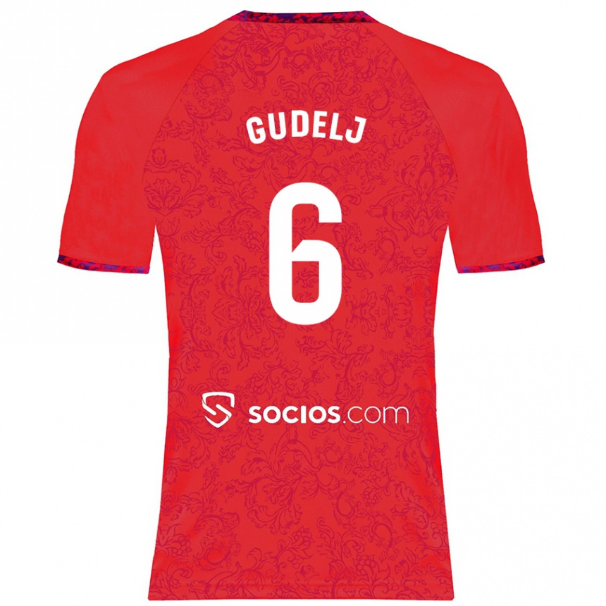 Kids Football Nemanja Gudelj #6 Red Away Jersey 2024/25 T-Shirt Uk