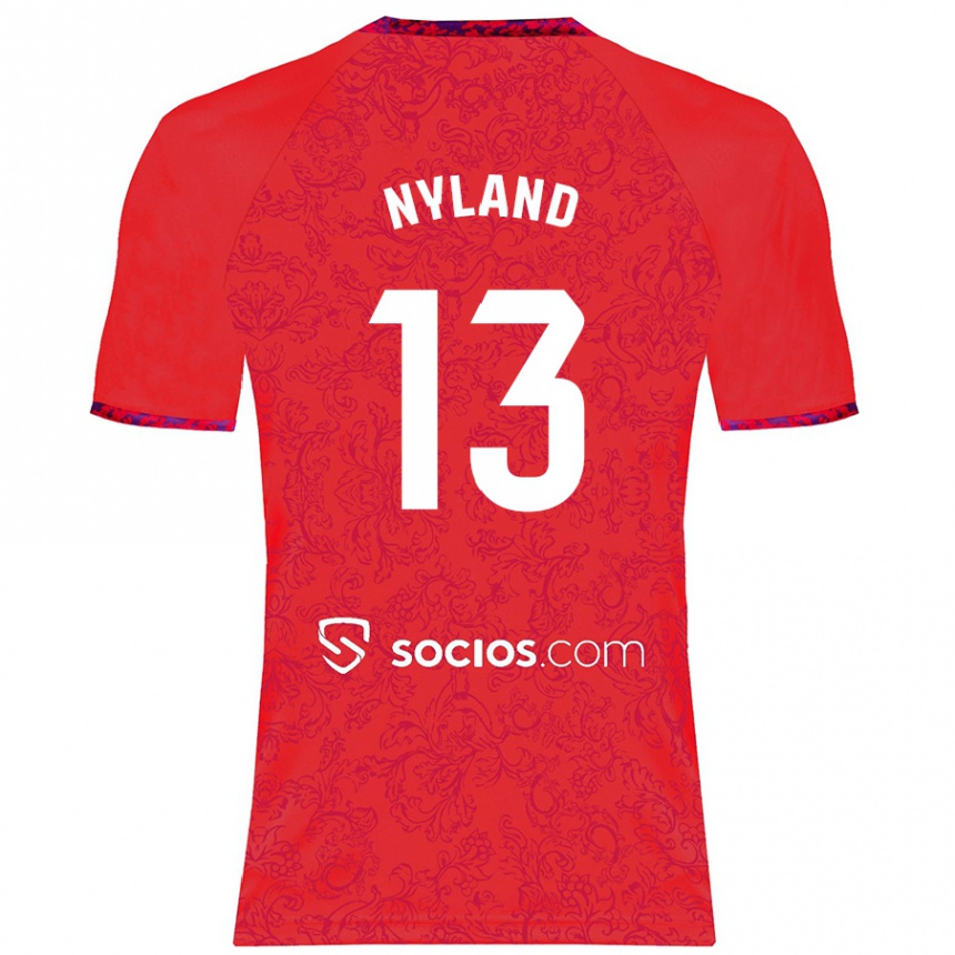 Kids Football Ørjan Nyland #13 Red Away Jersey 2024/25 T-Shirt Uk