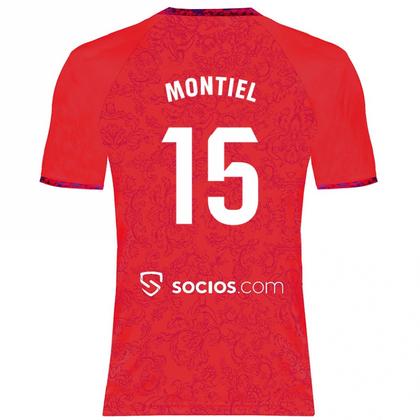 Kids Football Gonzalo Montiel #15 Red Away Jersey 2024/25 T-Shirt Uk