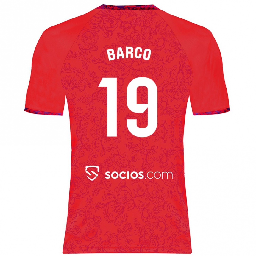 Kids Football Valentín Barco #19 Red Away Jersey 2024/25 T-Shirt Uk