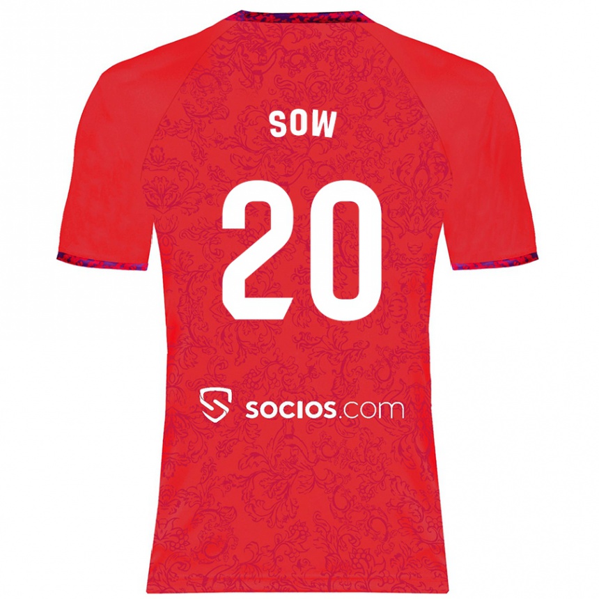 Kids Football Djibril Sow #20 Red Away Jersey 2024/25 T-Shirt Uk