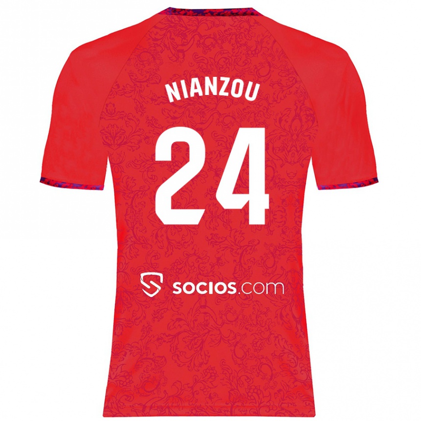 Kids Football Tanguy Nianzou #24 Red Away Jersey 2024/25 T-Shirt Uk