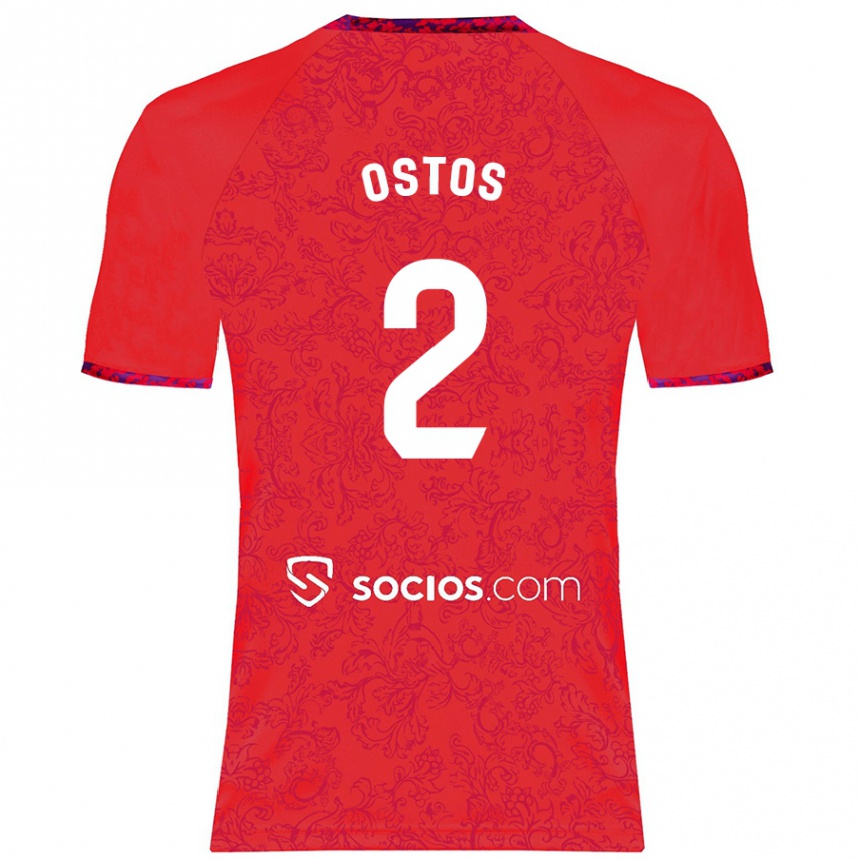 Kids Football Fran Ostos #2 Red Away Jersey 2024/25 T-Shirt Uk