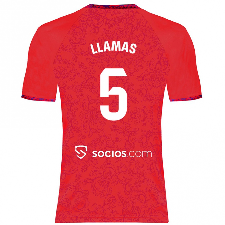 Kids Football Eva Llamas Hernández #5 Red Away Jersey 2024/25 T-Shirt Uk