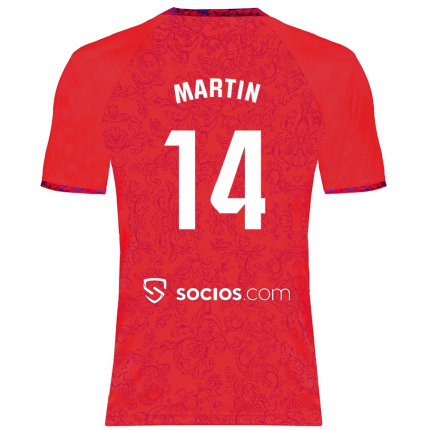 Kids Football Nazareth Martín #14 Red Away Jersey 2024/25 T-Shirt Uk