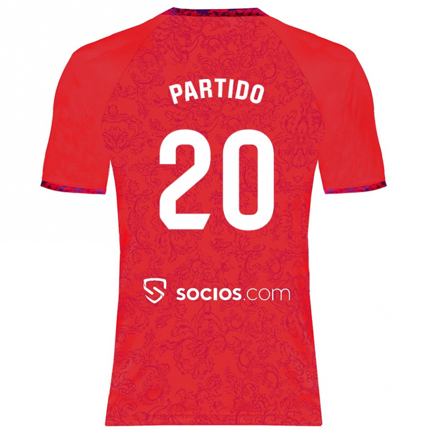 Kids Football Paula Partido #20 Red Away Jersey 2024/25 T-Shirt Uk