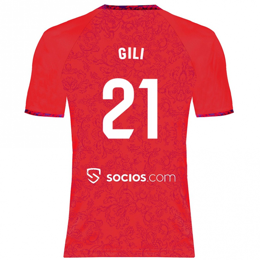 Kids Football Gemma Gili #21 Red Away Jersey 2024/25 T-Shirt Uk