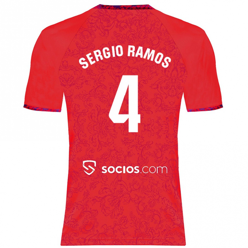 Kids Football Sergio Ramos #4 Red Away Jersey 2024/25 T-Shirt Uk