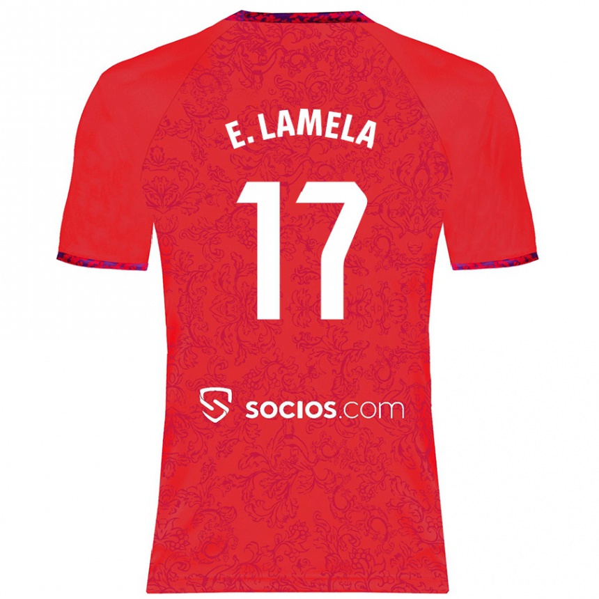 Kids Football Erik Lamela #17 Red Away Jersey 2024/25 T-Shirt Uk