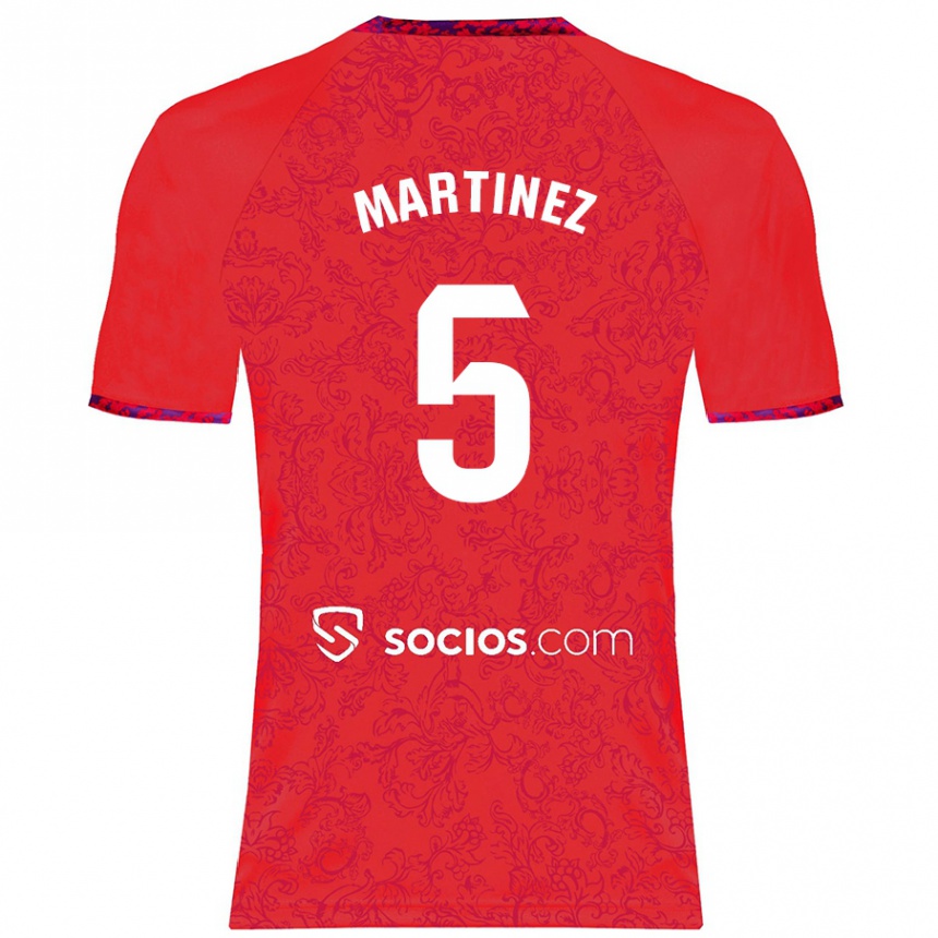 Kids Football Sergio Martínez #5 Red Away Jersey 2024/25 T-Shirt Uk