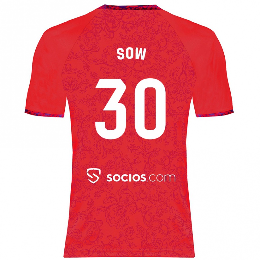 Kids Football Ibrahima Sow #30 Red Away Jersey 2024/25 T-Shirt Uk