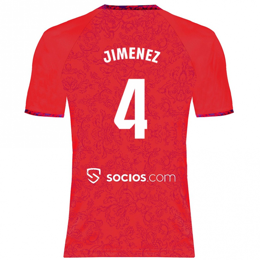 Kids Football Diego Jiménez #4 Red Away Jersey 2024/25 T-Shirt Uk