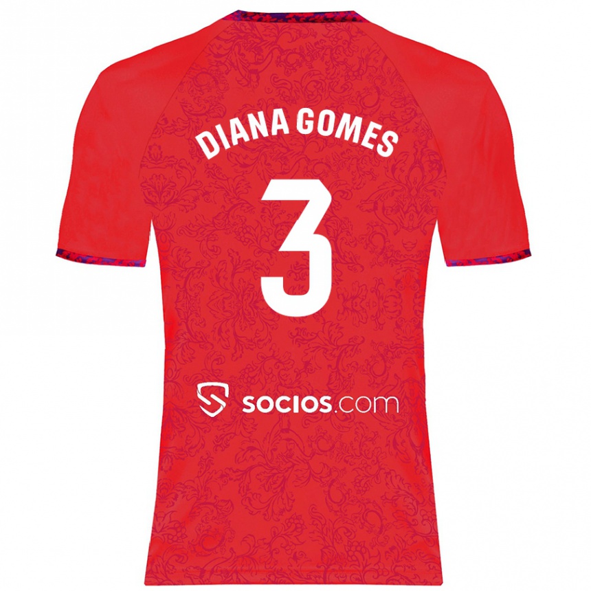 Kids Football Diana Catarina Ribeiro Gomes #3 Red Away Jersey 2024/25 T-Shirt Uk