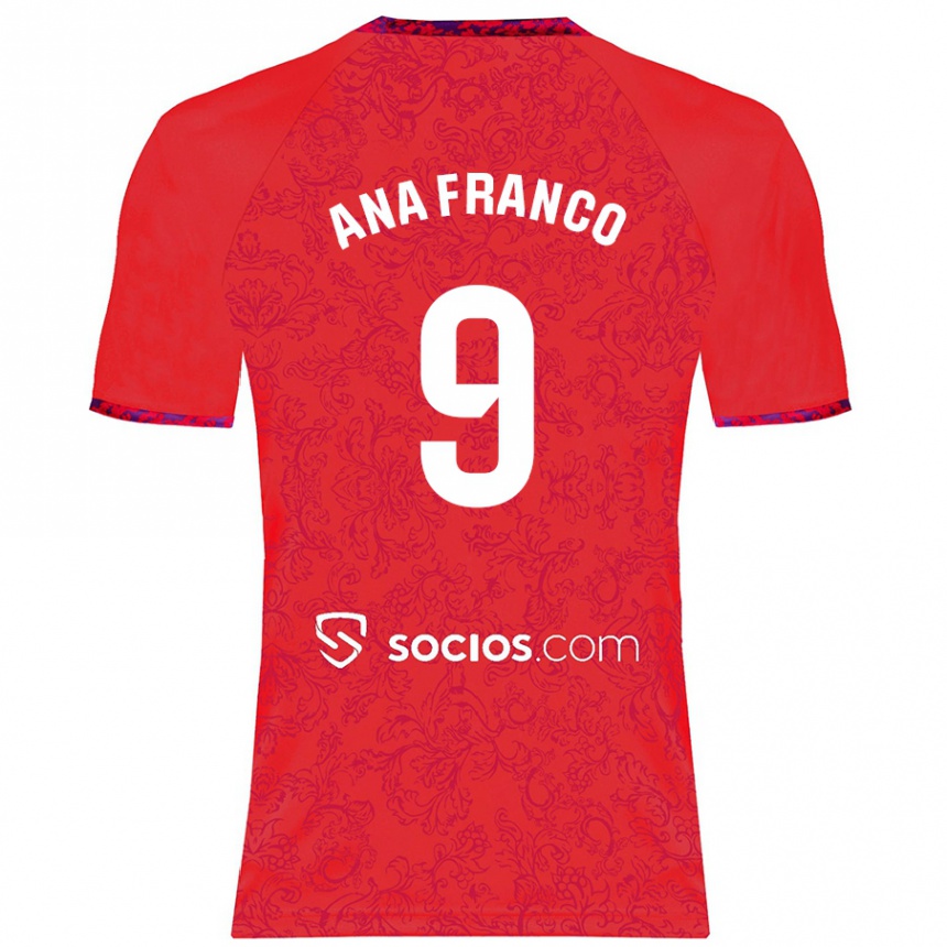 Kids Football Ana Franco De La Vega #9 Red Away Jersey 2024/25 T-Shirt Uk