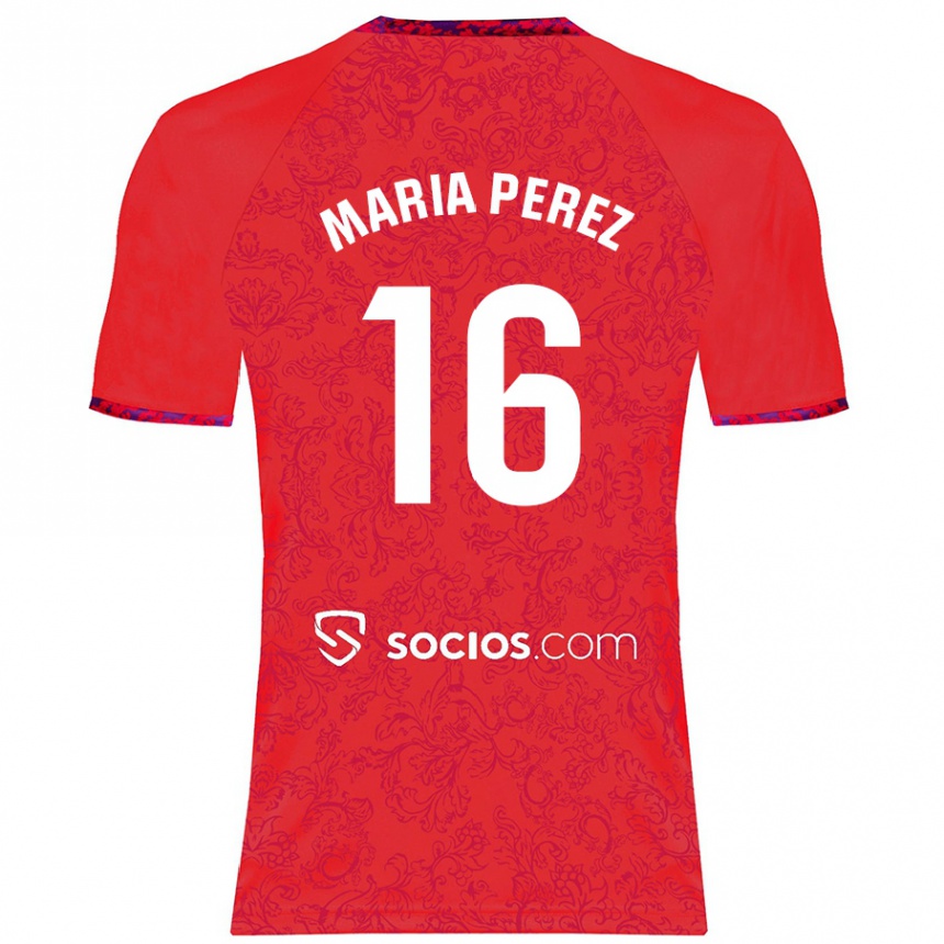 Kids Football María Pérez Rabaza #16 Red Away Jersey 2024/25 T-Shirt Uk