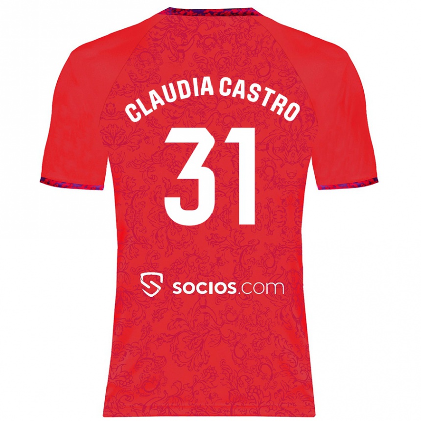 Kids Football Claudia Castro Romero #31 Red Away Jersey 2024/25 T-Shirt Uk