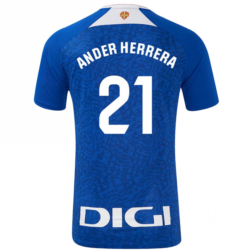 Kids Football Ander Herrera #21 Royal Blue Away Jersey 2024/25 T-Shirt Uk